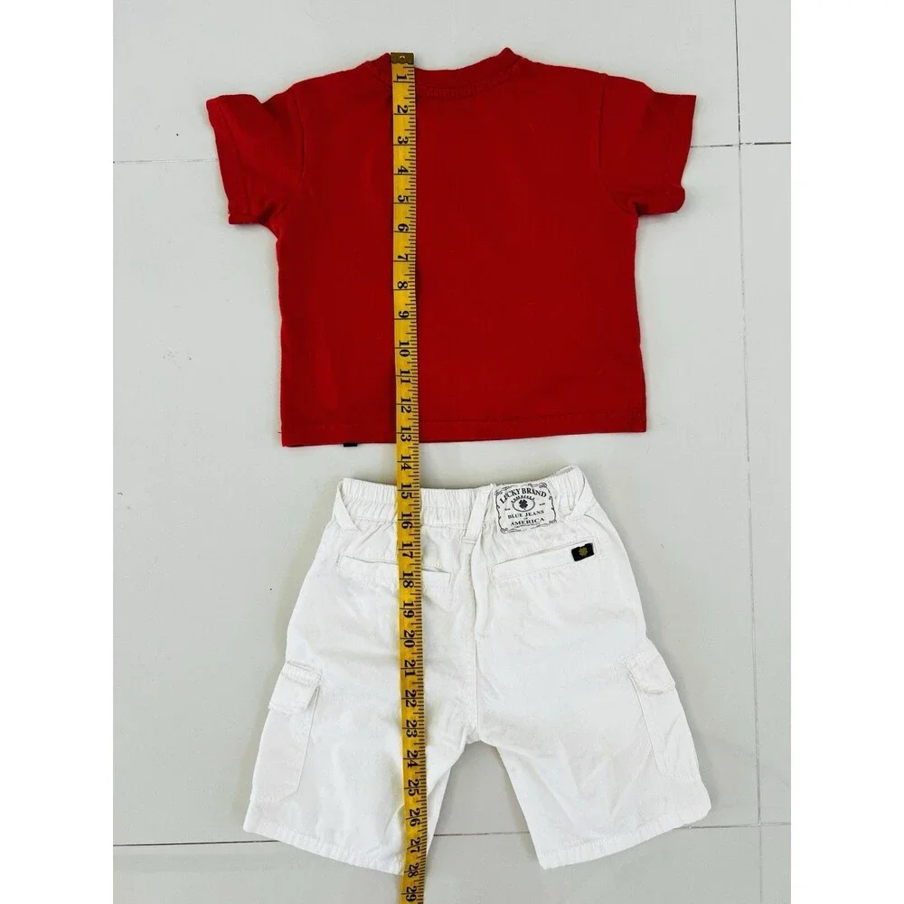 LUCKY BRAND Boys 2 Piece Outfit Set Guitar Graphic T-Shirt Cargo Shorts 24m Cute